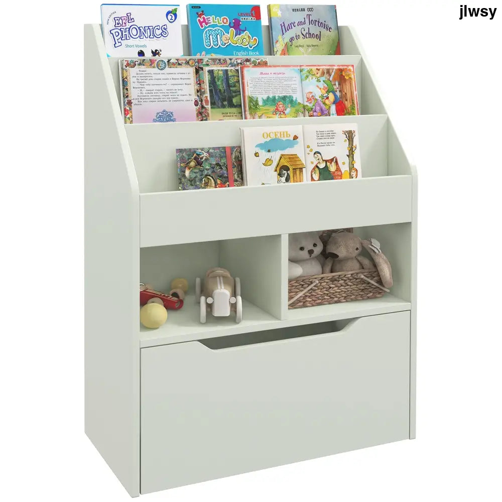 Kids Bookshelf Toy Organiser With Storage Drawer Wheels - Green - Green - Under-Sink Organiser