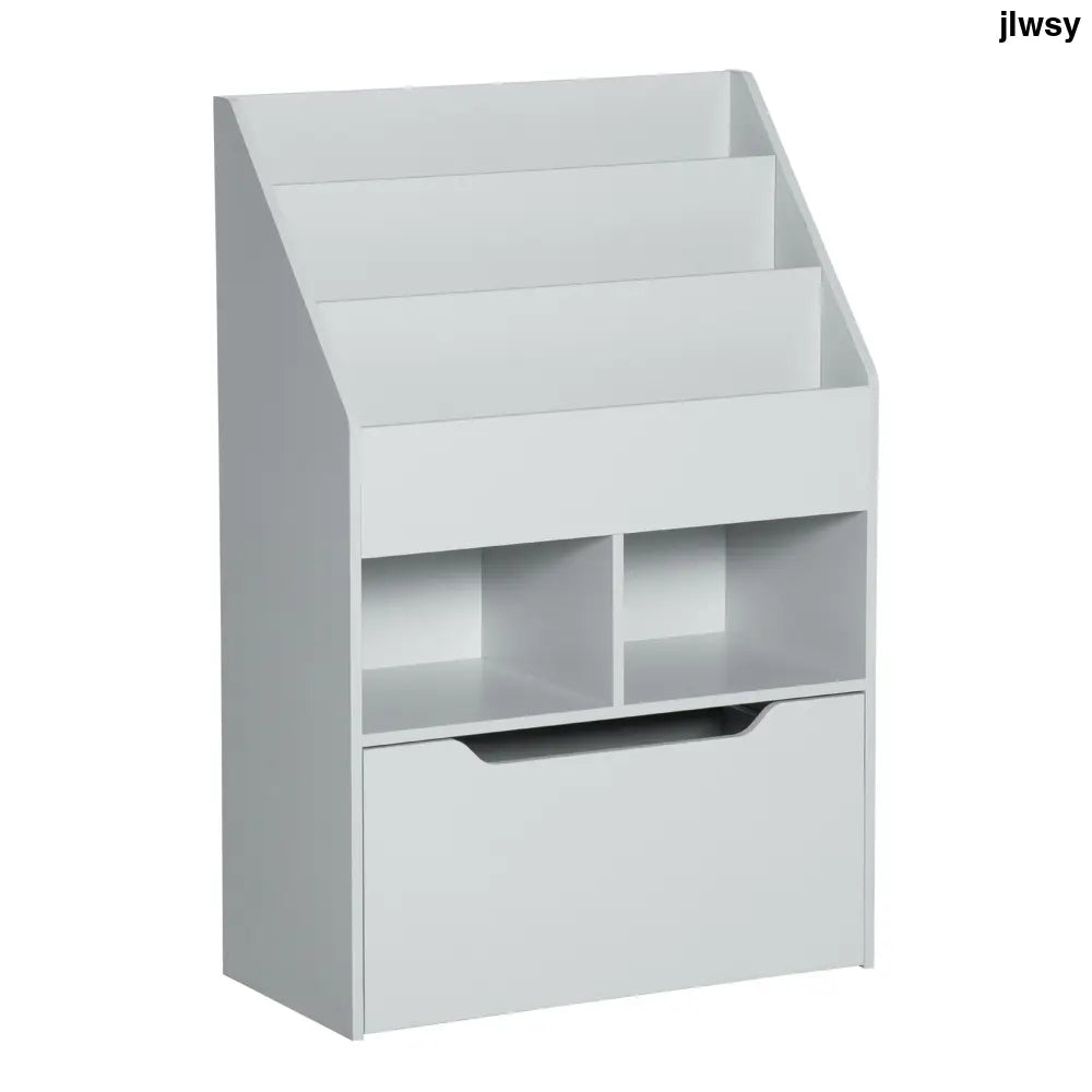 Kids Bookshelf Toy Organiser With Storage Drawer Wheels - Grey - Grey - Under-Sink Organiser