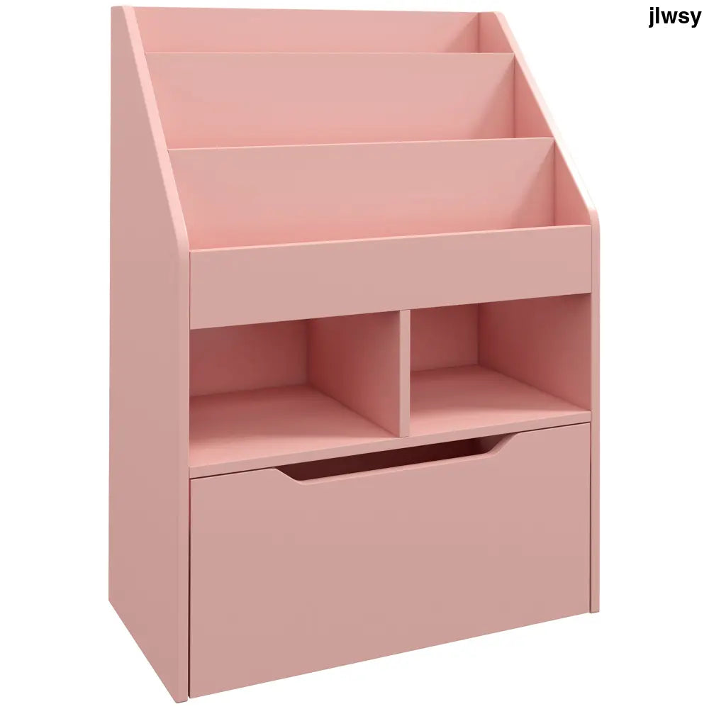 Kids Bookshelf Toy Organiser With Storage Drawer Wheels - Pink - Pink - Under-Sink Organiser