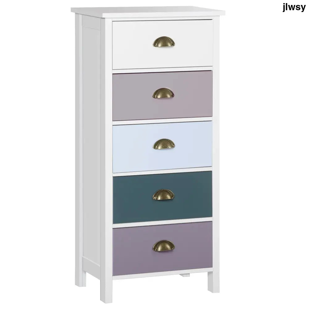 Slim Storage Cabinet Organiser Chest Of Drawers 5-Drawer Dresser With Metal Handle For Living Room Bedroom Blue - Multi